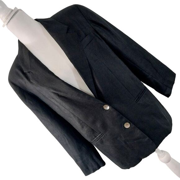 TALBOTS PETITES! PURE LINEN! GORGEOUS BLACK JACKET MOTHER/PEARL BUTTONS! SZ 10P - Picture 1 of 8